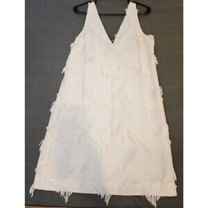 Maeve Anthropologie‎ White Cotton Blend Lined Shift Fringe Dress Sleeveless Sz 6